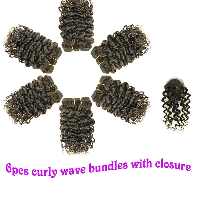 VIOLET Hair Beauty Short Brazilian Virgin Hair Body Wave 6Pcs Bundles With Closure 8inch Bob Weave Human Hair With Closure Short Hair Extensions Natural Black (8 Inch (Pack of 6), 1B) - Image 2